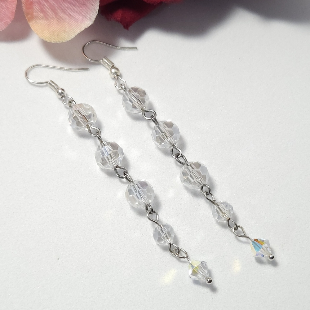 Handmade Clear AB Crystal Long Dangle Earrings Handmade by me!